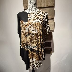 Leopard Print Women's Top - Black and Brown